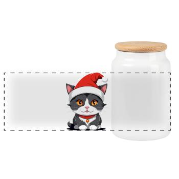 Cat Christmas - Panoramic Cookie Jar with Wooden Lid - white - Front