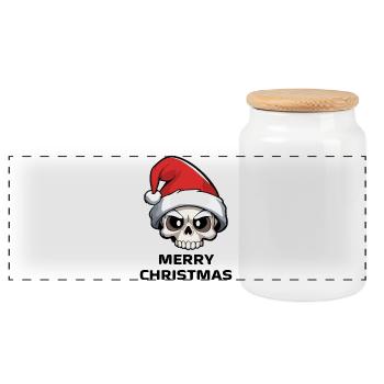 Noël tête de mort - Boîte à biscuits avec couvercle en bois - blanc - Devant