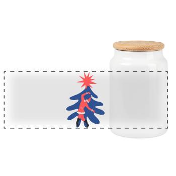 Tanzender Weihnachtsmann - Panorama Keksdose mit Holzdeckel - Weiß - Vorne