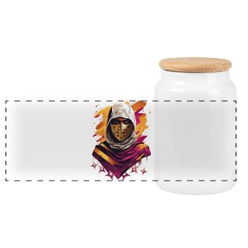 Ninja Samurai Warrior - Panoramic Cookie Jar with Wooden Lid - white - Front