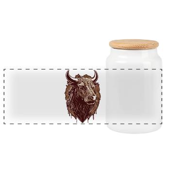 Bull's Head - Panoramic Cookie Jar with Wooden Lid - white - Front