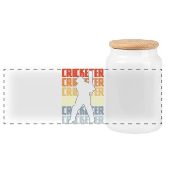 Retro Cricket Player - Panoramic Cookie Jar with Wooden Lid - white - Front