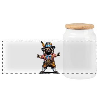 Pug dog Bayern - Panoramic Cookie Jar with Wooden Lid - white - Front