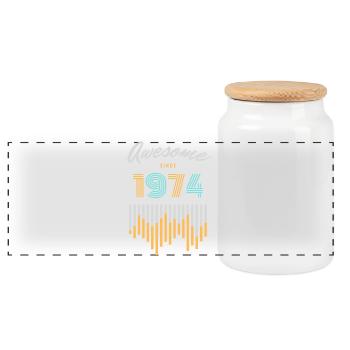 Vintage 1974 74 Retro Birthday Vintage Gift - Panoramic Cookie Jar with Wooden Lid - white - Front