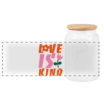 Love is kind - Panoramic Cookie Jar with Wooden Lid - white - Front