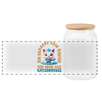 Katzenmodel - Karneval - Panorama Keksdose mit Holzdeckel - Weiß - Vorne