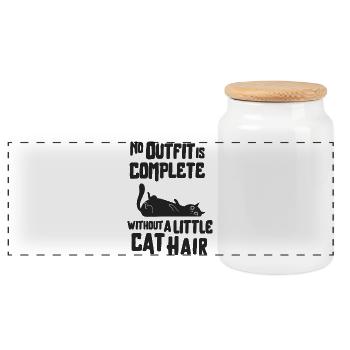 No outfit is complete without a little cat hair - Panoramic Cookie Jar with Wooden Lid - white - Front