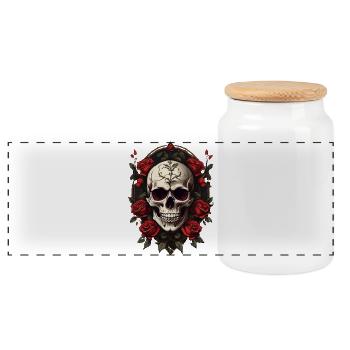 Gothic Schädel mit Rosenkranz - Panorama Keksdose mit Holzdeckel - Weiß - Vorne