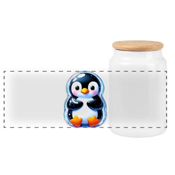Pingouin - Boîte à biscuits avec couvercle en bois - blanc - Devant