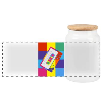 Cassette rétro Pop Art Illustration - Boîte à biscuits avec couvercle en bois - blanc - Devant