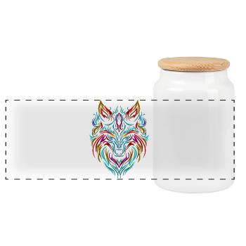 Tatouage de loup coloré - Boîte à biscuits avec couvercle en bois - blanc - Devant