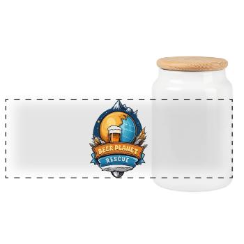 Bier Planet Retten - Panorama Keksdose mit Holzdeckel - Weiß - Vorne