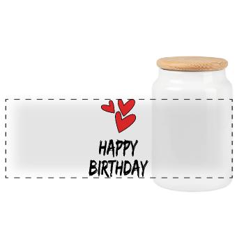 HAPPY BIRTHDAY. HAPPY BIRTHDAY. ANNIVERSARY. - Panoramic Cookie Jar with Wooden Lid - white - Front
