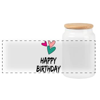 HAPPY BIRTHDAY. HAPPY BIRTHDAY. ANNIVERSARY. - Panoramic Cookie Jar with Wooden Lid - white - Front