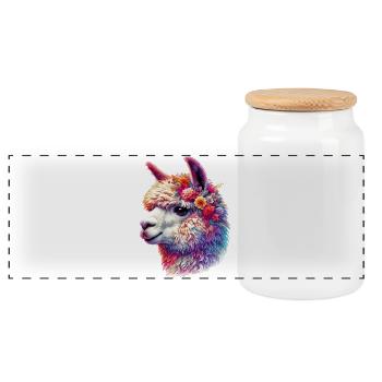 Alpaca - Panoramic Cookie Jar with Wooden Lid - white - Front