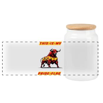 This is my pride flag Spain - Panoramic Cookie Jar with Wooden Lid - white - Front