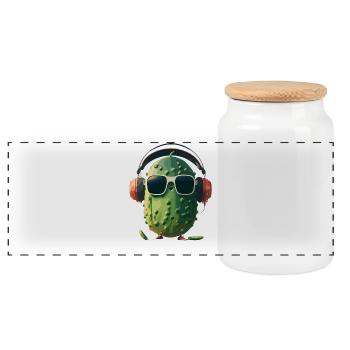 Cool Grooving Cactus with Headphones Summer Vibes - Panoramic Cookie Jar with Wooden Lid - white - Front