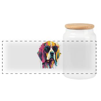 Colorful dog with sunglasses - Panoramic Cookie Jar with Wooden Lid - white - Front