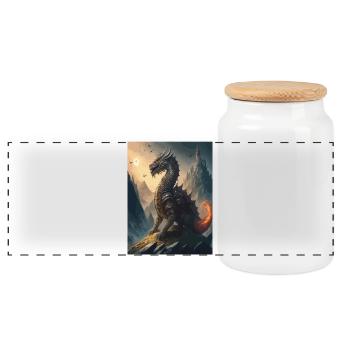 Guerrier Dragon Noir Rouge Illustration - Boîte à biscuits avec couvercle en bois - blanc - Devant