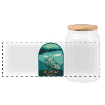Illustration: Die verzauberte Insel Bled - Panorama Keksdose mit Holzdeckel - Weiß - Vorne