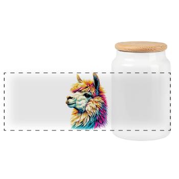 Alpaca - Panoramic Cookie Jar with Wooden Lid - white - Front