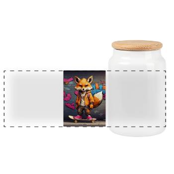 Urbaner Fuchs auf Skateboard im Graffiti-Stil - Panorama Keksdose mit Holzdeckel - Weiß - Vorne