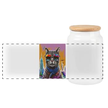 Urban Cat with Rainbow Shades - Panorama Keksdose mit Holzdeckel - Weiß - Vorne