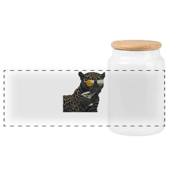 Cooler Leopard mit Sonnenbrille und Glas - Panorama Keksdose mit Holzdeckel - Weiß - Vorne
