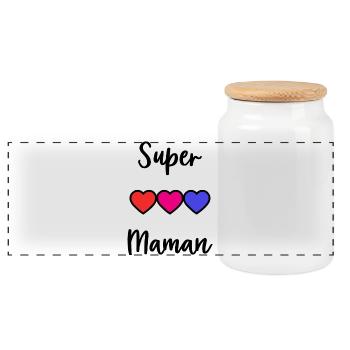SUPER MOM - Panoramic Cookie Jar with Wooden Lid - white - Front