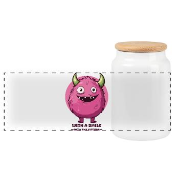 Into the future with a smile ! - Panoramic Cookie Jar with Wooden Lid - white - Front