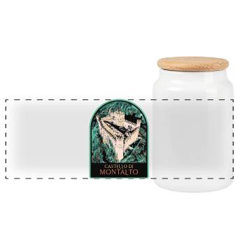 Illustration Montalto Castle, Piedmont, Italy - Panoramic Cookie Jar with Wooden Lid - white - Front