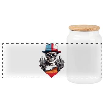 Crâne - Boîte à biscuits avec couvercle en bois - blanc - Devant
