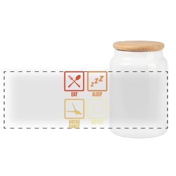 Essen Schlafen Breakdance Wiederholen - Panorama Keksdose mit Holzdeckel - Weiß - Vorne