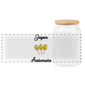 ANNIVERSAIRE. HAPPY BIRTHDAY. JOYEUX ANNIVERSAIRE. - Boîte à biscuits avec couvercle en bois - blanc - Devant