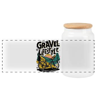 Gravel Lifestyle Cycling Illustration - Panoramic Cookie Jar with Wooden Lid - white - Front