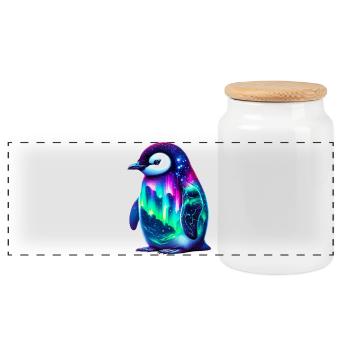 Aurora Borealis Penguin - Panoramic Cookie Jar with Wooden Lid - white - Front