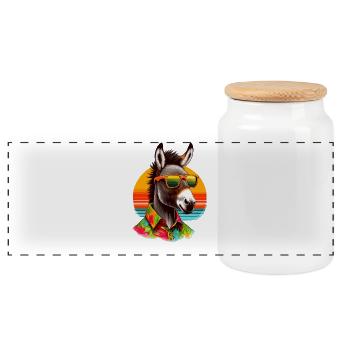 Lässiger Esel mit Sonnenbrille und Hawaii-Shirt - Panorama Keksdose mit Holzdeckel - Weiß - Vorne