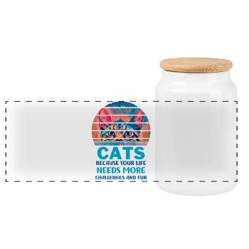 Cats because your life needs more challenges - Panoramic Cookie Jar with Wooden Lid - white - Front