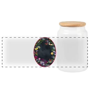Cadre ovale de jardin avec fond noir - Boîte à biscuits avec couvercle en bois - blanc - Devant