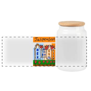 EG Tulips I Tulip Festival I Potsdam I Holland IUrurlaub - Panoramic Cookie Jar with Wooden Lid - white - Front