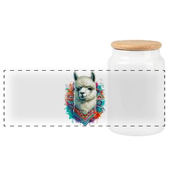 Alpaca - Panoramic Cookie Jar with Wooden Lid - white - Front