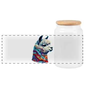 Alpaca - Panoramic Cookie Jar with Wooden Lid - white - Front