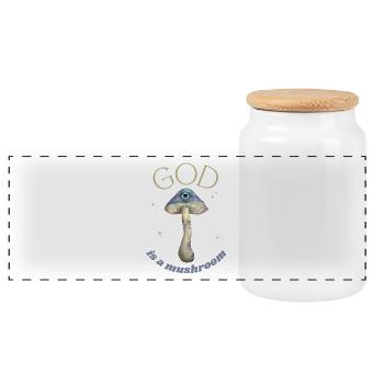 God is a mushroom - Panoramic Cookie Jar with Wooden Lid - white - Front