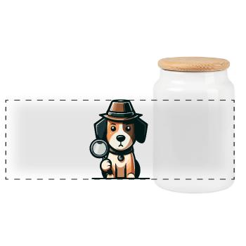 Mystery Hound: The Case of the Curious Canine - Panoramic Cookie Jar with Wooden Lid - white - Front