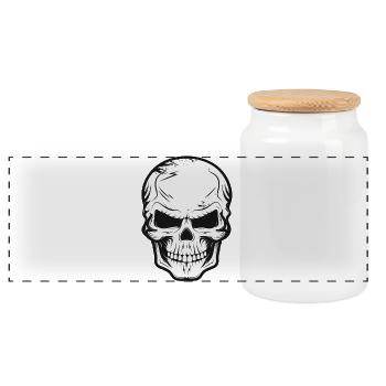 Dark Skull,Skull,Skull Drawing - Panoramic Cookie Jar with Wooden Lid - white - Front