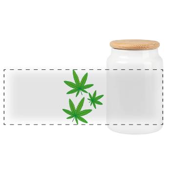 Green Cannabis Leaves - Panoramic Cookie Jar with Wooden Lid - white - Front