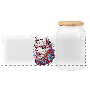 Alpaca - Panoramic Cookie Jar with Wooden Lid - white - Front
