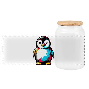 Pinguin - Panorama Keksdose mit Holzdeckel - Weiß - Vorne