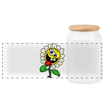 Drôle de fleur heureuse / fleur folle - Boîte à biscuits avec couvercle en bois - blanc - Devant