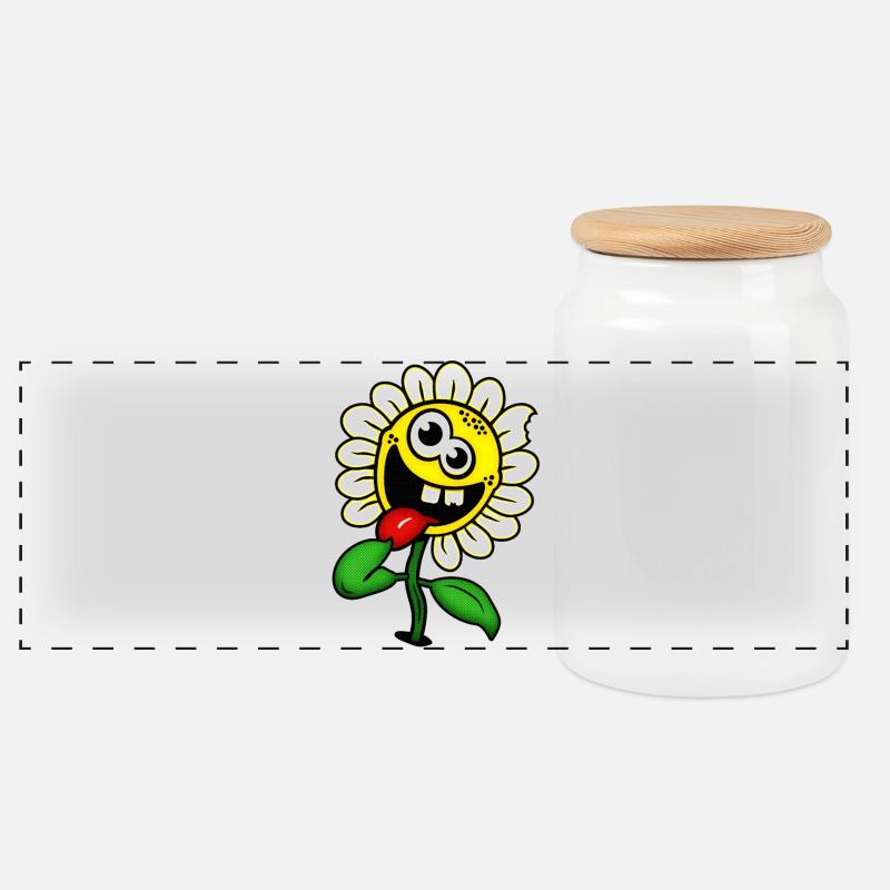 Drôle de fleur heureuse / fleur folle - Boîte à biscuits avec couvercle en bois - blanc